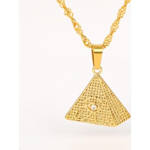 Egyptian Pyramid Pendant Necklace All-Seeing Eye Charm Pendant Men Necklace gold color Geometric 3D Triangle Fashion Jewelry