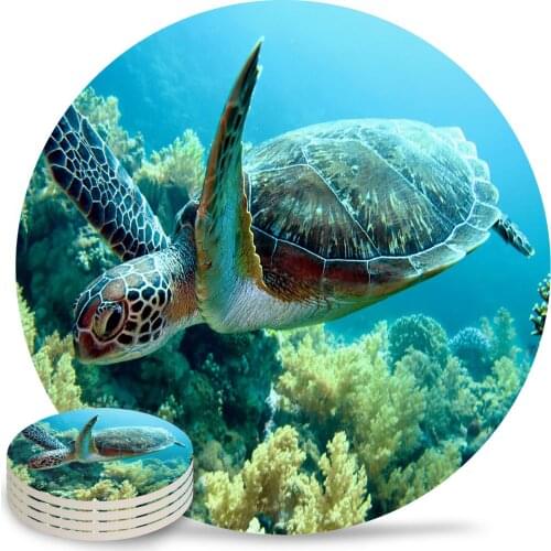 Blue Ocean Green Turtle Coasters Coffee Table Decor Kitchen Accessories Ceramic Coaster Dinning Table Decoration Placemats