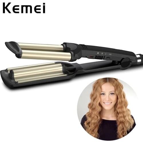 Kemei Professional Wave Hair Styler 3 Barrels Big Wave Curling Iron Hair Curlers Crimping Iron Fluffy Waver Salon Styling Tools