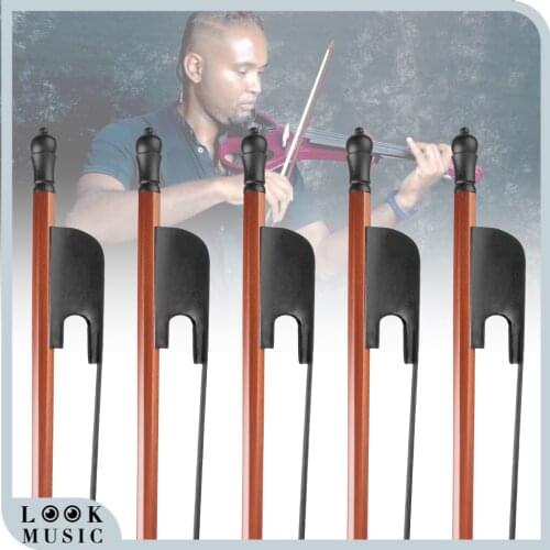 5PCS Professional Pernambuco Perform Violin Bow Full Size Round Stick Horsehair Ebony Frog 4/4 Violin Bow Baroque Fiddle Bow