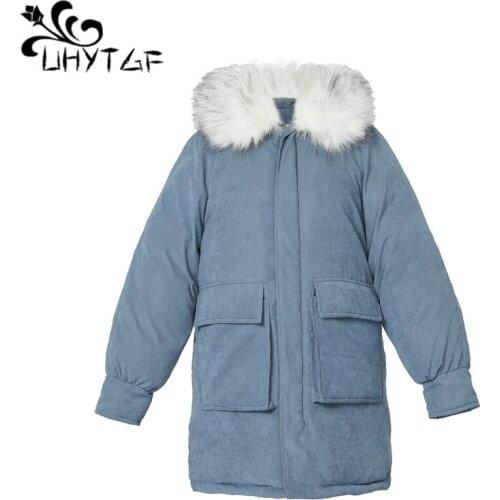 UHYTGF Women Down Jacket New Winter Jacket Women Lady Clothing Fur collar Female Jackets Parka Thick plus size Winter Coats X380