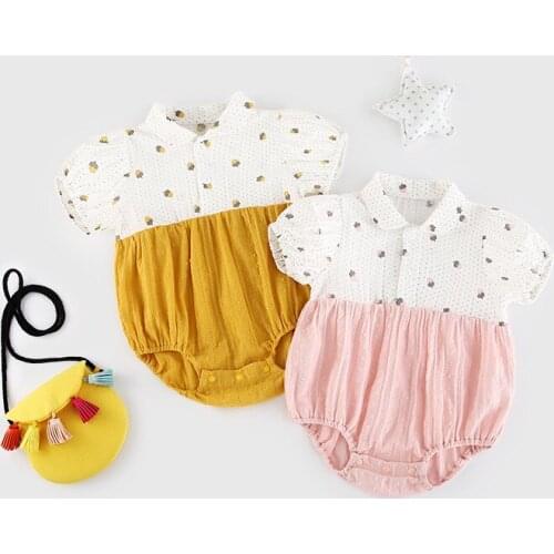 Shirt collar Summer new thin baby one-piece baby girl full-print dotted romper newborn baby fart clothes