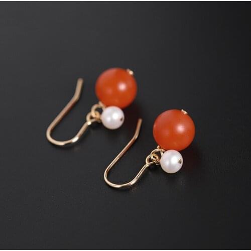 DAIMI South Red Agate Earrings Female Natural 14K Gold Filled Freshwater Pearl Earrings For Girlfriend