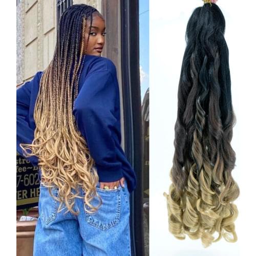 24inch French Curl Loose Wave Spiral Curl Braids Synthetic Hair Ombre Pre-Stretched Crochet Braiding Hair For Women Extensions