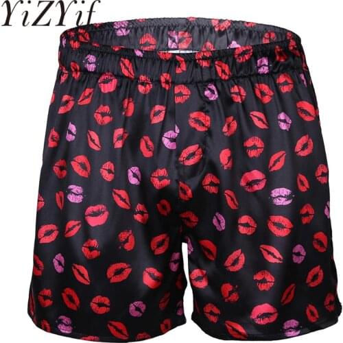 YiZYiF Mens Silk Soft Sissy Boxer Shorts Flaming Lip Print Satin Lightweight Loose Lounge Short Pants Gay Male Trunk Underpants