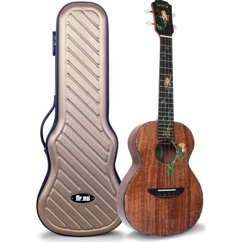Mr.mai Mermaid 26 inch Ukulele Tenor Solid Koawood Handcraft 4 Strings Guitar Gloss Finish With Hard Case