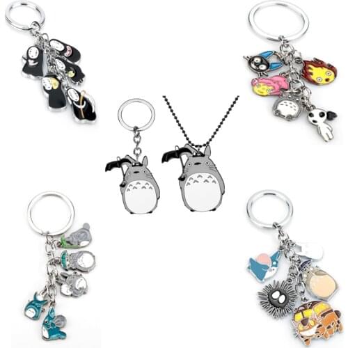 Cute Anime Miyazaki Hayao Kawaii Totoro KeyChains&Necklace Cartoon Animal Pendant Key Holder Caps Key chain For Comic Fans Gifts
