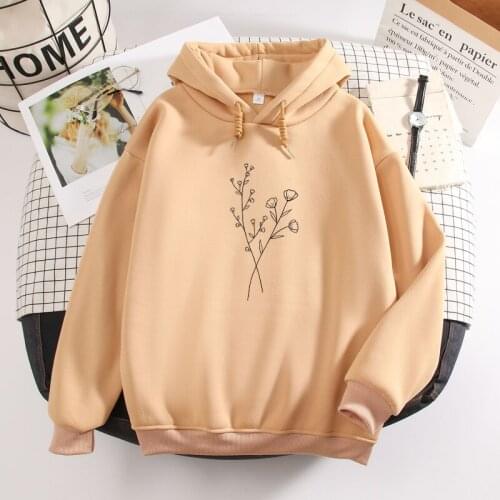 Vintage Hoodie Art Oversized Hoodies Sweatshirt Women Winter Long Sleeve Pullover Tops Wildflowers Line Printing Sweatshirts