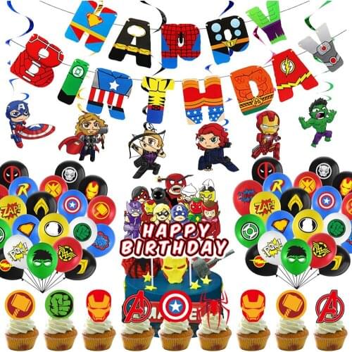1set Super Hero Balloon Banner Hanging Spin Spiderman Birthday Party Balloons Kids Birthday Party Decoration Baby Shower Balloon