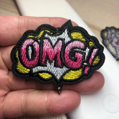 OMG Hippie Embroidery Iron on Patches or Sewing Appliques Pink Yellow Black OMG English Word Patches Fonts Cartoon Kids Decorate