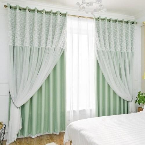 Chicity Green Blackout Curtains For Living room Double layer elegant white rose Lace curtain for women bedroom customized