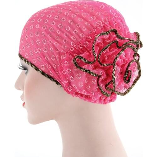 Hot selling New Fashion Women lace Beanie Hat flower Bonnet Chemo Cap Muslim Scarf Hijab Islamic Turban Free shipping
