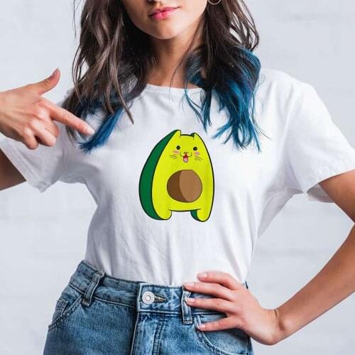 Funny Cat Avocado Print Women T Shirts Short Sleeve Creative Top Tee Clothing Punk Arrivals Shirt Femme Breathable Hot Selling