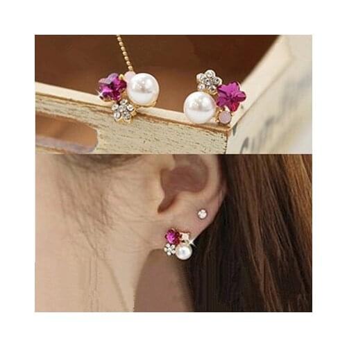 New fashion Plum Blossom Crystal Stud Earrings For Women girl Accessories jewelry wholesale