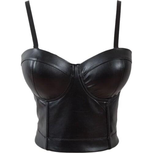 Black PU Leather Bralet Womens Bustier Gothic Punk Bra Night Club Party Cropped Top Vest Plus Size