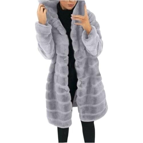Plus Size Thick Hooded Warm Faux Fur Coat Long Sleeve Furry Long Jacket Winter Fashion Women Faux Fur Coat Outerwear Overcoat