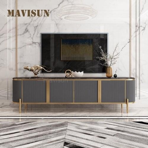 Coffee Tables Tv Cabinet 2 Pieces Set Living Room Simple Hong Kong Style Marble Side Table With Stainless Steel FrameLuxury