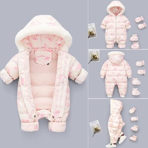 Baby Girls Overalls Toddler Boys Jumpsuit Russian Winter Baby Rompers Hooded Plus Velvet Warm Newborn Snowsuit