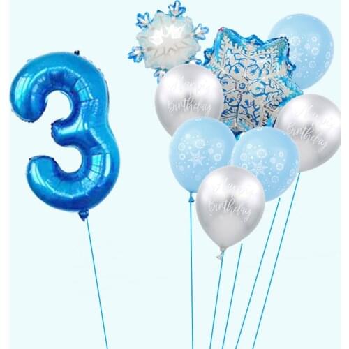 1set Christmas Snowflake Foil Balloons Kid Birthday Party Baby shower Decoration 32inch Blue Number Helium Balls Ice Snow Globos