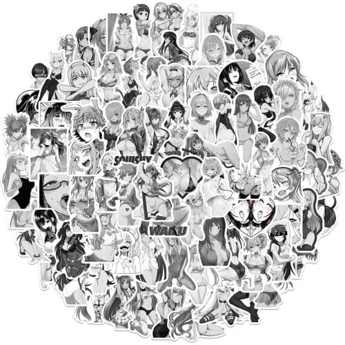 10/30/50/100PCS Mix Anime Black and White Hentai Sexy Girl Bunny Waifu Stickers DIY Skateboard Guitar Funny Cartoon Sticker Gift