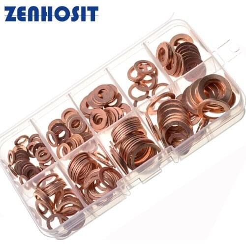 200pcs Professional 9 Sizes Seal Flat Ring Plain Washers Solid Copper Washers Seal Gasket For Screws Bolts Fitting With Box