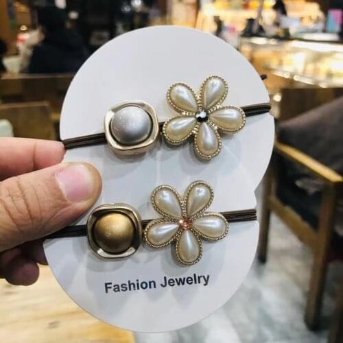 2021 New Arrive Hot Selling Japanese Korean Style Fresh Sweet Alloy Flower Hair Band Fashion Hair Rope Hair Ring Girl Headpiece