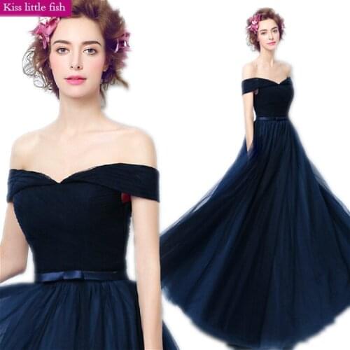 3310 Free shipping Navy blue Long prom dresses Vestido de formatura longo