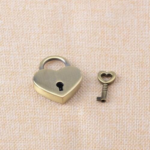 39 x 30 mm Metal Heart lock & Key Antique Brass Purse lock Bronze box lock 20sets/lot