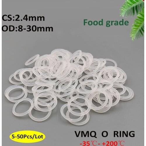 5~50Pcs CS 2.4mm OD 8~30mm VMQ White Silicone O Ring Seals Gasket Food Grade Rubber Sealing Ring Waterproof Washer