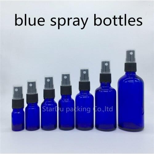 5ML 10ml 15ml 20ml blue glass bottle with Perfume sprayer,30ml 50ml 100ml Essential Oil Spray Glass blue Bottle 100pcs