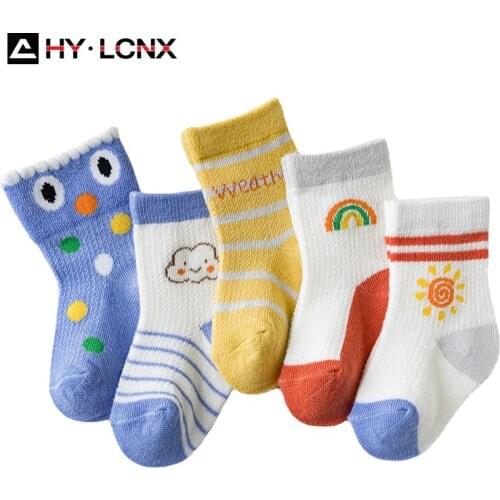 5 Pairs/Lot Spring Summer Childrens Cartoon Cotton Breathable Baby Socks For Boy Girl Mesh Babies Sock Accessories Newborn