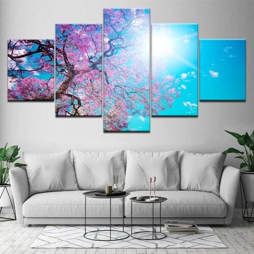 5 Pcs Nordic Beautiful Glare Cherry Trees Flowers Oil Painting Picture Canvas Wall Art Print Home Decoration Modular Painting
