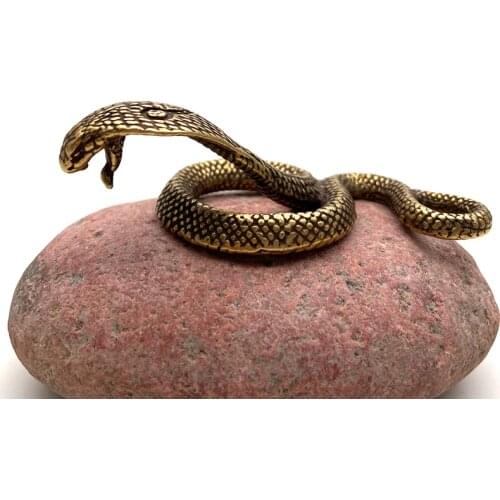 Antique Bronze Cobra Zodiac Snake Statue Miniature Figurines Copper Desk Decorations Tea Pets Ornaments Brass Paperweight Crafts