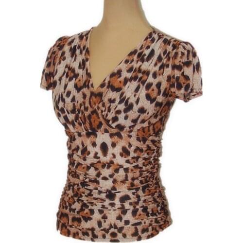 Ballroom dance modern dance latin dance top ruffled waist wrap collar leopard print fabric T11051