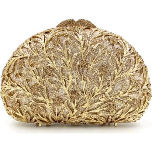 BL009 Tree Branch Rhinestone Luxury Crystal Lady Evening Bag Studded Diamante Gold Party Purse Pochette Banquet Clutch Bag