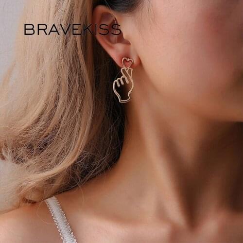 BRAVEKISS Hollow Metal Love Heart Stud Earrings For Women Ladies Creative Gesture Earrings Hot Ear Jewelry Brincos 2019 BPE1365