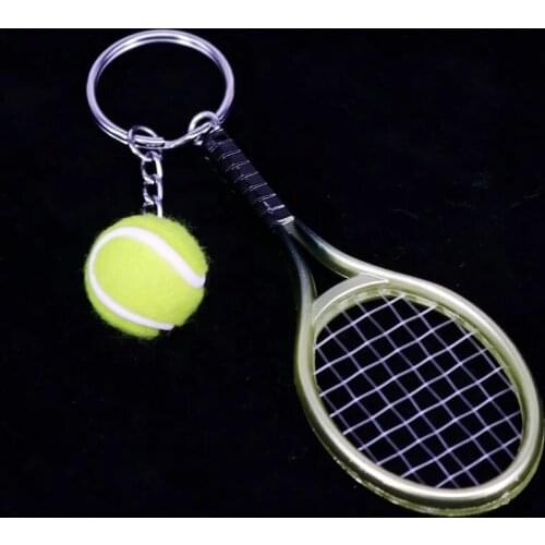Cute Sports Mini Tennis Racket Pendant Keychain Key Ring Creative Personality Advertising Ring Finder Hole Punch Accessory Gift