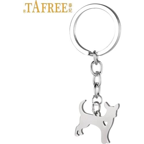TAFREE dog pendant Mexico Chihuahua Canis lupus familiaris keychain men women fashion stainless steel animal key chains SKU12