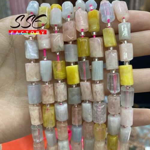 Natural Faceted Colorful Morganite Stone Beads Cylinder Loose Spacer Beads DIY Bracelet Accessories For Jewelry Making 15"strand