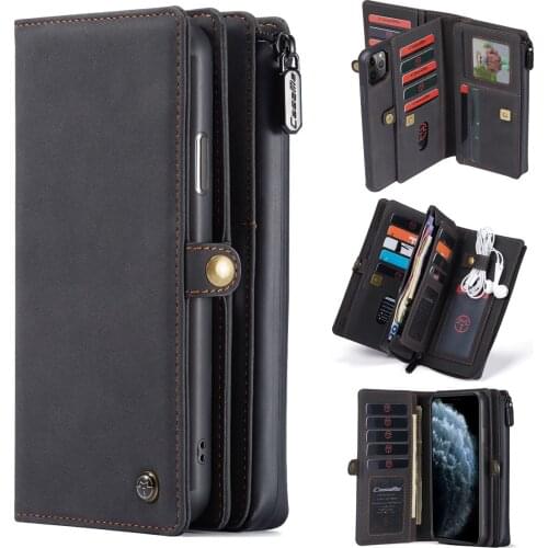 CaseMe Retro PU Leather Case Purse Magnetic Wallet Zipper Flip Cover Bag For iPhone 12 Pro Max 11 Pro XS X XR 8 7 Plus SE 2020