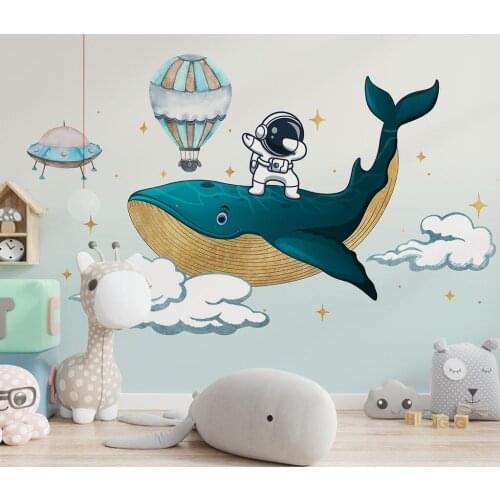 CJSIR Custom Nordic Cartoon Whale Astronaut Mural Wallpapers Childrens Room TV Background Wall Painting Photo Bedroom Decor