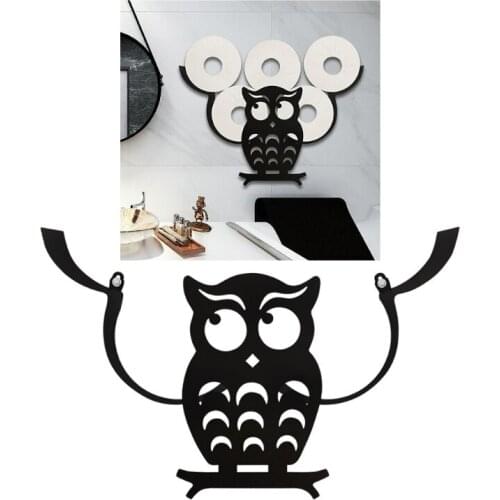 Black Owl Toilet Paper Holder Wall-Mount Bathroom Iron Storage Standing Crafts Ornaments Kitchen Paper Roll Holder Decor