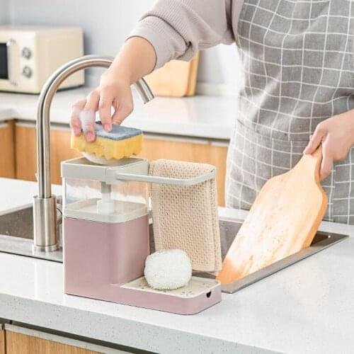 Soap Dispenser Kitchen Towel Rack Sponge Holder Bathroom 3-in-1 Manual Press Soap Box kitchen organizer cleaning combination