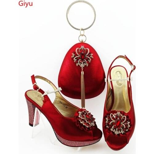 Doershow talian Matching Shoes And Bag Set African Style Ladies red Shoes And Bag To Match For Wedding Dress!SIA1-23