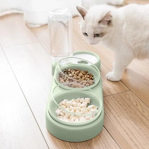 Pet Cat Bowl Automatic Feeder Dog Cat Food Bowl With Water Fountain Double Bowl Drinking Raised Stand Dish Bowls For Cats Puppy