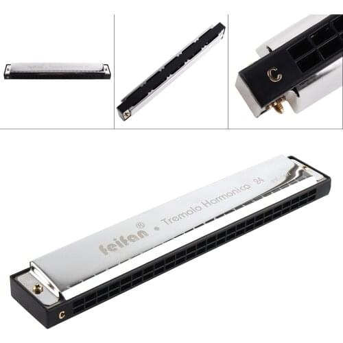 FEIFAN Silver 24 Holes 8K Titanium Harmonica Tremolo Tone KeyC Harp Mouth Organ Musical Instruments for Beginners / Performance