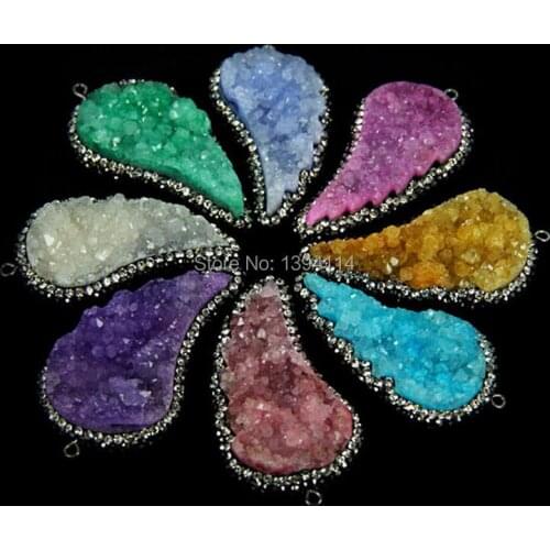 Mixed Colors Crystal Cluster Pendant Gold Wing Shape Approx 26*52 mm