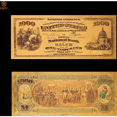 1875 US Souvenir Gold Banknote $1000 Dollar Color Gold Plated Money Paper Banknote For Collection