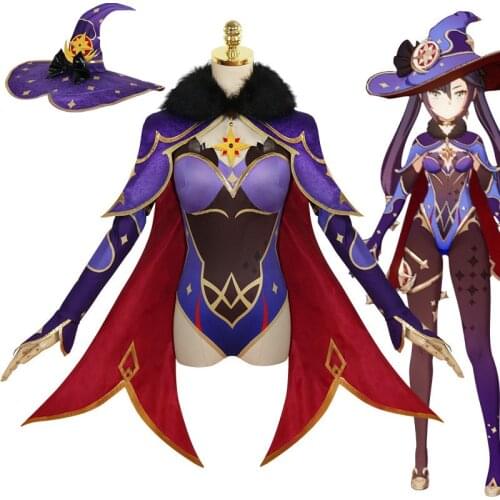 Game Genshin Impact Mona Cosplay Costumes Set Jumpsuit Cloak Pantyhose Hat Sleeve Accessories Wig Suit Girls Women Prop