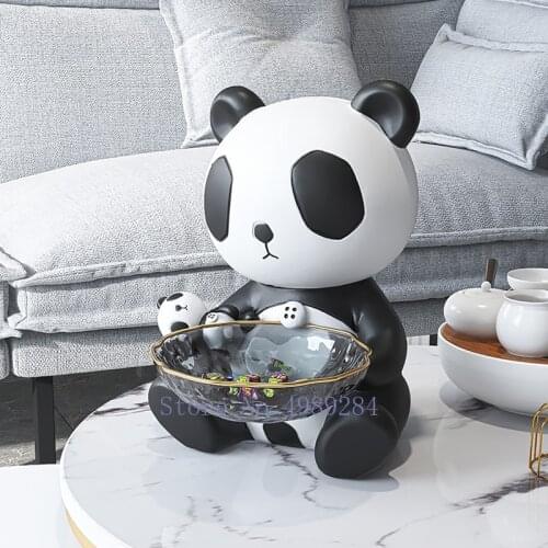 Creative Resin Panda Storage Ornaments Handicraft Furnishings Tray Modern Home Decoration Storage Organization Glass Bowl